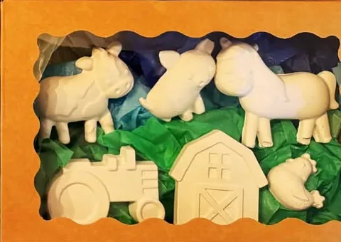 Farm animals plaster shapes in a ready-to-paint kit